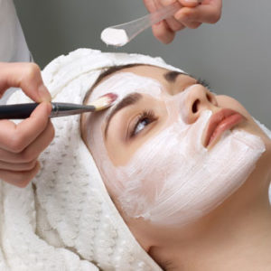 beauty salon series. facial mask applying